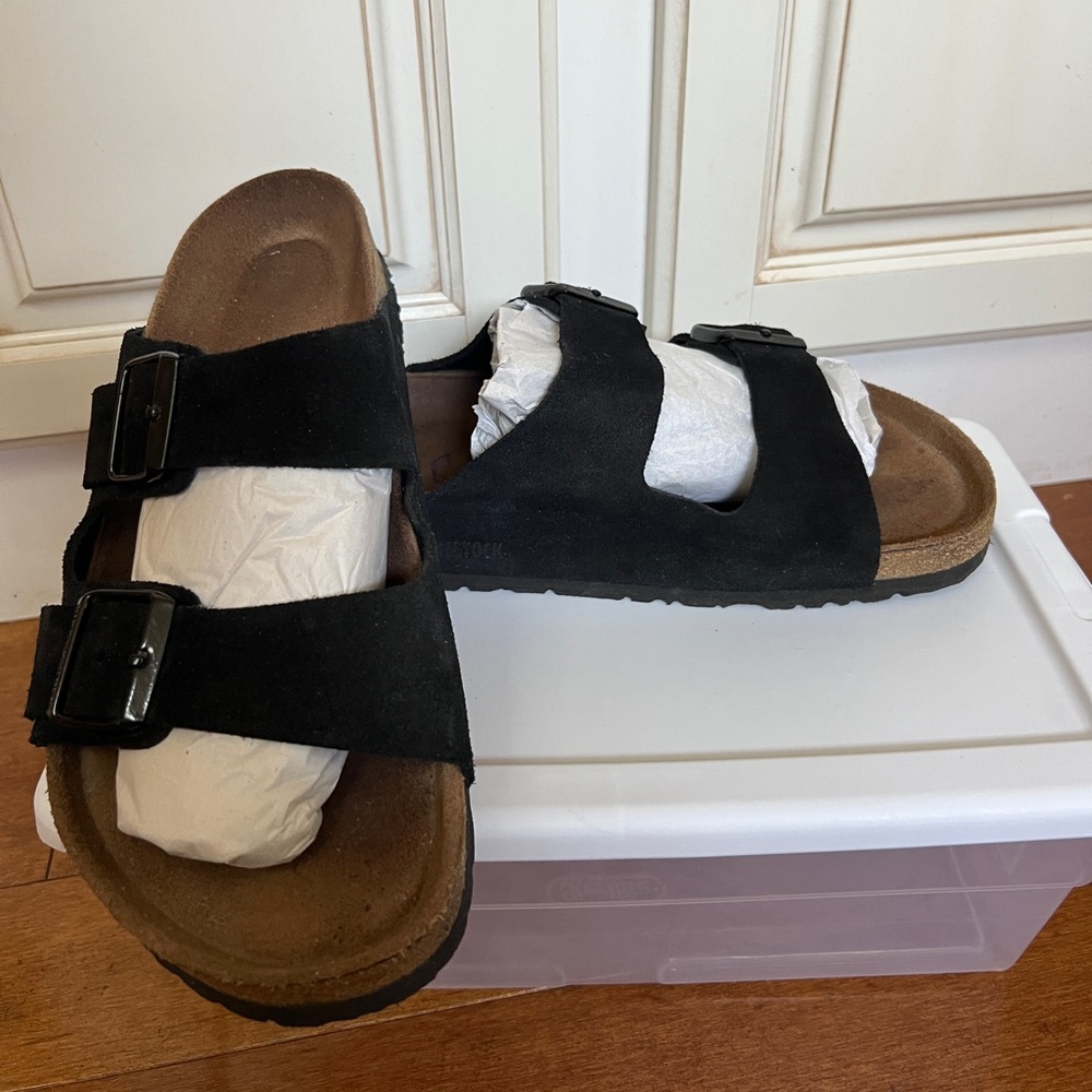 Birkenstock Arizona Soft Footbed Black Suede Sandals w